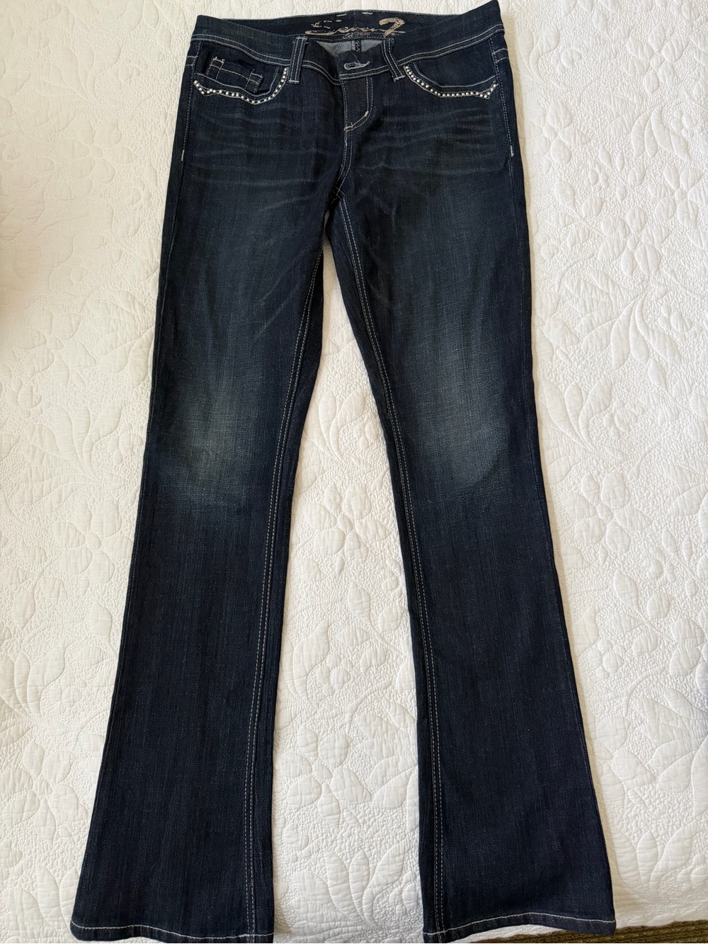 Seven7 Dark Blue Flared Jeans with Contrast Stitching
